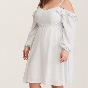 Torrid Blue White Striped Cold Shoulder Challis Dress